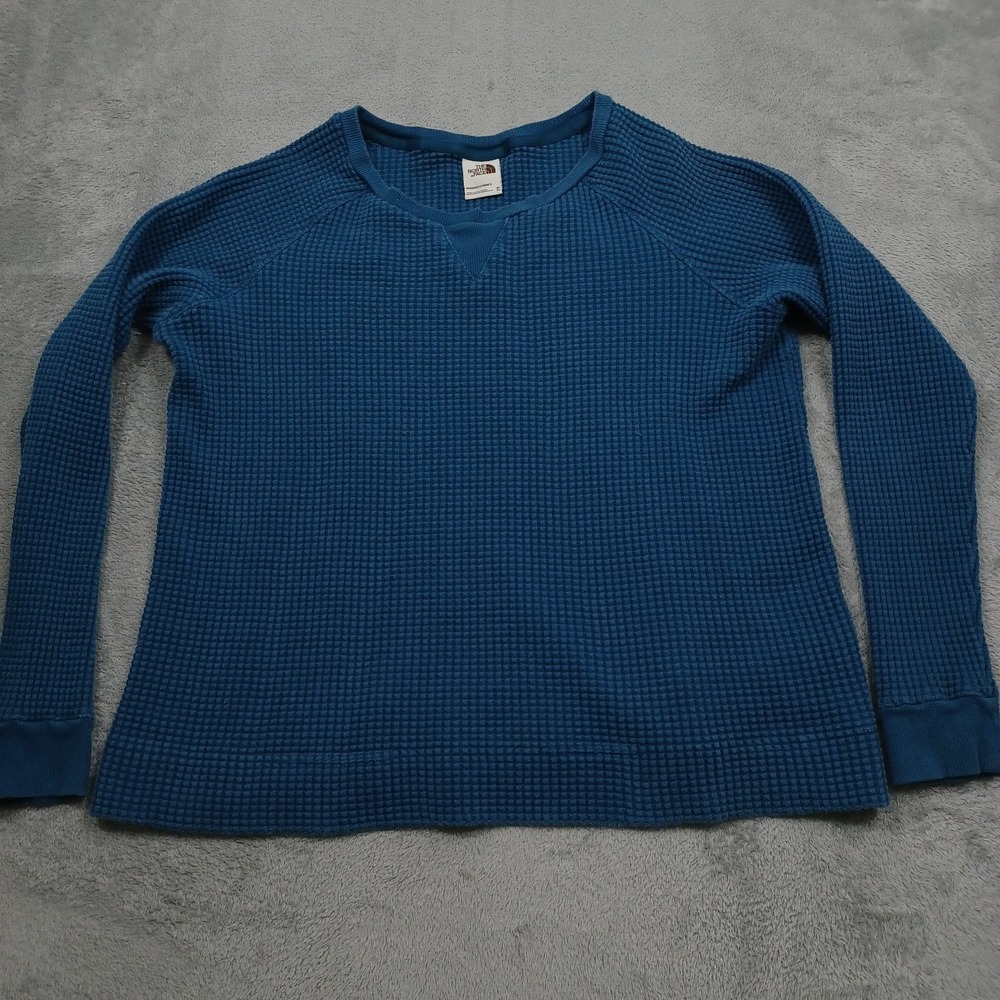 North Face Sweater Womens XL Blue Waffle Knit Pullover Casual Outdoor